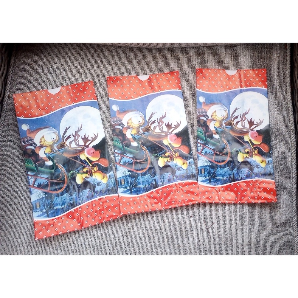 Vintage Mello Smello Garfield Cat Graphic Print Christmas Gift Bags Lot of 3 NOS